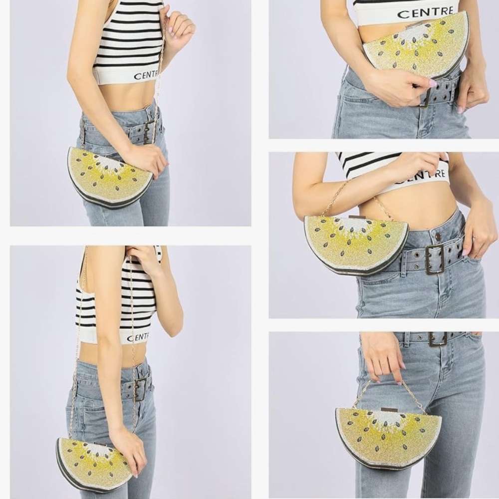 EVEVICTOR  Watermelon Slice Shape Crystal Clutch - Picture 3 of 14